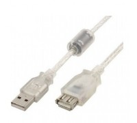 Cablexpert удлинитель USB2.0 Pro, AM/AF, 3м, экран, 2 феррит.кольца, прозрачный (CCF-USB2-AMAF-TR-10)