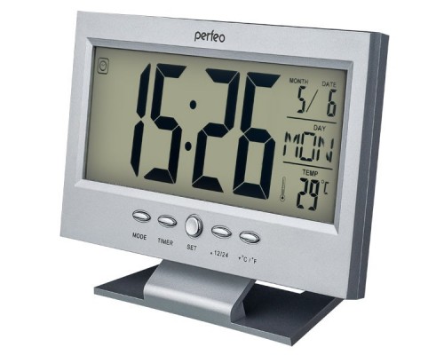 Perfeo Часы-будильник Set, серебряный, (PF-S2618) время, температура, дата