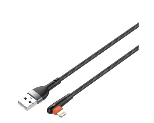 LDNIO LS561/ USB кабель Lightning/ 1m/ 2.4A/ медь: 86 жил/ Угловой коннектор/ Нейлон/ Black&Orange